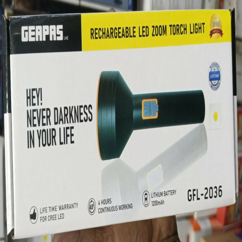 Geepas Rechargeable LED Zoom Torch Light, model GFL-2036 | Products | B Bazar | A Big Online Market Place and Reseller Platform in Bangladesh