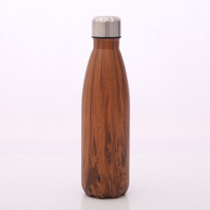 500ml Stainless Steel Insulated Cola Shaped Wood Grain Printing Water Bottle