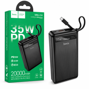 Hoco MMJ-04 20000mAh 35W PD Fast Charging Power Bank with Built-in Cable