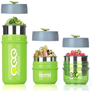 Tedemei 3-in-1 BPA-Free, Stainless Steel Insulated Vacuum Seal Leak Proof Lunch Box 860 ml (Green)