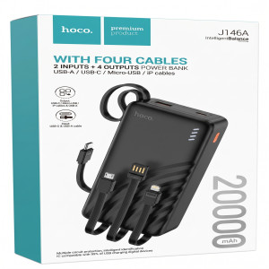 Hoco J146A 20000mAh Power Bank with Built-in 4 Cables