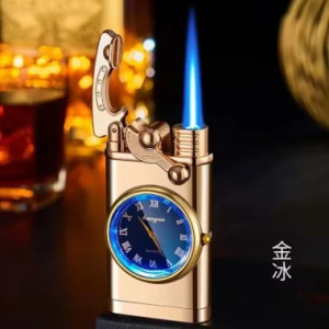 Vintage Luxury Windproof Flameless Plasma Arc Rechargeable Electric Lighter with Clock dial