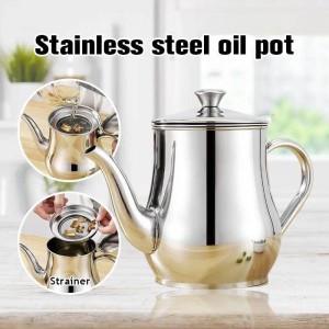 Stainless Steel Oil Strainer Pot Container Jug Storage Can With Filter Cooking Oil Pot For Kitchen Household Tools 410ML