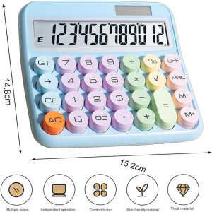 AAMATY Mechanical Switch Calculator - 12-Digit Large LCD Display | Big Buttons, Battery & Solar Powered | Colorful Candy Design for , School & Home Use