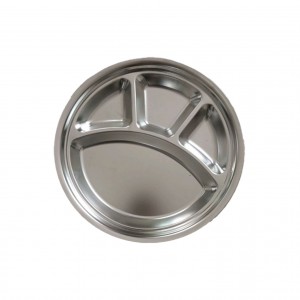 1 pcs 4 compartment round food tray for School Canteen or home Stainless steel non magnet Food try plate 28 cm