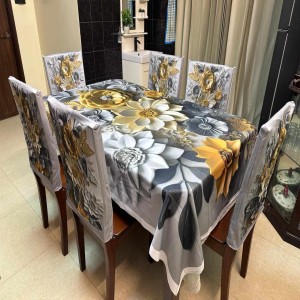 Digital 3D Printed Velvet Dining Table Cloth With Chair Cover-03