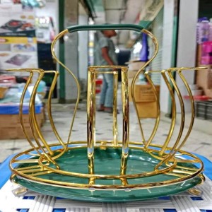 6 Hook Metal Glass Stand golden color