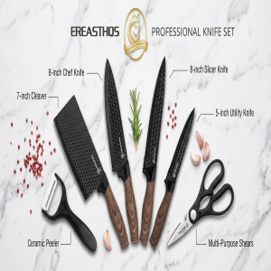 EREASTHQS 6-Piece Professional Kitchen Knife Set with Wooden Texture Handle