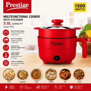 Prestige 3.0L Multifunction Electric Cooker with Steamer 1500W Non-Stick