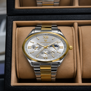 Men’s Two-Tone Quartz Watch – Silver Dial with Gold Accents