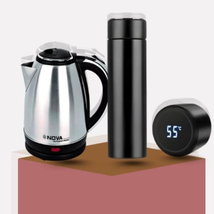 Smart Portable LED Flask + NOVA Stainless Steel Electric Kettle 1.8L Combo