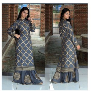 Unstitched Silk Printed Two Piece-11