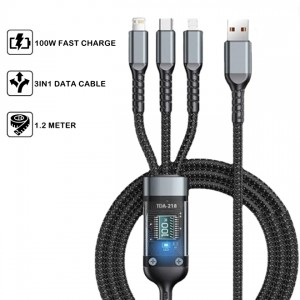 TDA-218 Transparent Chip 3 In 1 Super Fast Mobile Phone Charging Cable