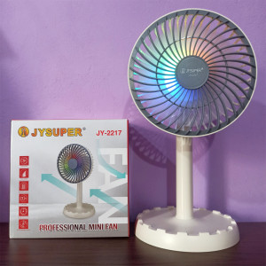 JYSUPER JY-2217 AC/DC Rechargeable 4000mAh Battery Stylish RGB Lighting Strong Wind 12" Portable Desk Fan