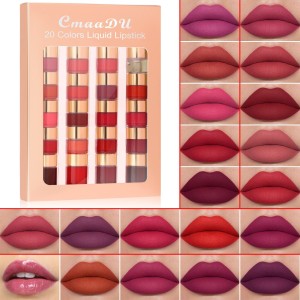 CmaaDu 20 Colors Matte Liquid Lipstick Lip Gloss Kit Long Lasting Waterproof Non-stick