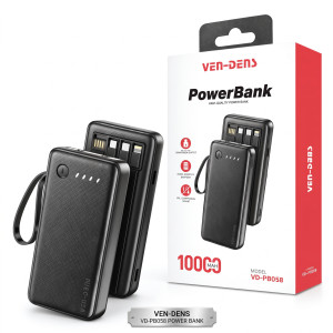 Ven-Dens VD-PB058 10000mAh High-Quality Portable Power Bank with Built-in Cables & Hanging Strap