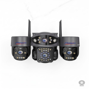 Champion V380 Pro 4-Lens (3+1) AI Outdoor WiFi PTZ Security Camera (Quad Lens, HD Color Night Vision & Two-Way Audio)