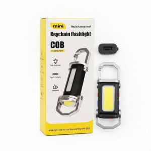 Mini Multi-Functional COB Keychain Flashlight with Type-C Charging and Warning Lights