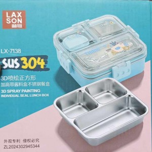 Laxson 3 Compartment 304 Grade Stainless Steel Lunch Box