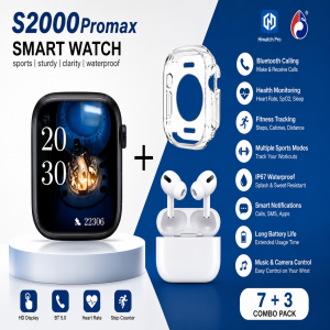 S2000 ProMax 10 in 1 Smart Watch Combo with TWS Earbuds & 7 Straps