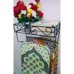 Wall Mounted Quran Sharif & Janamaz Storage Rack | Islamic Metal Organizer Shelf