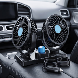 360° Rotatable Dual Head 12V Car Fan Portable Vehicle