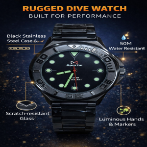 Apache Branded Black Analog Watch Robust Stainless Steel Watch For Men