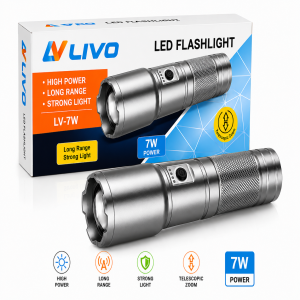 LIVO 7W LED Flashlight – Long Range Telescopic Zoom Torch