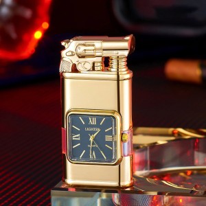 Vintage Luxury Windproof Flameless Plasma Arc Rechargeable Electric Lighter with Clock dial