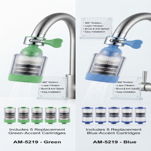 360° Rotating Tap Water Filter with 5 Filter Cartridges - Water Purifying Faucet Extender
