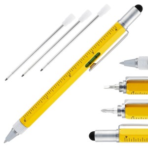 Jiulyning 6-in-1 Multifunction Tool Pen Ruler, Spirit Level, Ballpoint Pen, Stylus, Flat Head or Phillips Screwdriver | Perfect Novelty Gift for Men