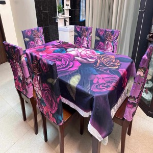 Digital 3D Printed Velvet Dining Table Cloth With Chair Cover-09