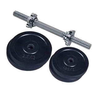 Combo Pack of Four Piece Dumbbell Set with Stick-7.5kg-Black and Silver - gym equipment