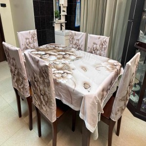 Digital 3D Printed Velvet Dining Table Cloth With Chair Cover-05