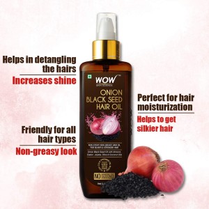 WOW Skin Science Onion Black Seed Hair Oil - Controls Hair Fall - No Mineral Oil, Silicones & Synthetic Fragrance - 200mL