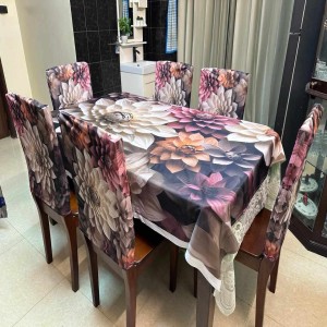 Digital 3D Printed Velvet Dining Table Cloth With Chair Cover-08