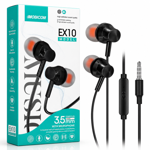 MOBICOM EX10 Wired Earphones 3.5mm Stereo In-with Microphone | Products | B Bazar | A Big Online Market Place and Reseller Platform in Bangladesh