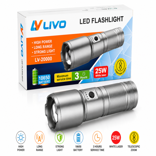 LIVO LV-20000 25W LED Flashlight – Long Range Telescopic Zoom Torch | Products | B Bazar | A Big Online Market Place and Reseller Platform in Bangladesh