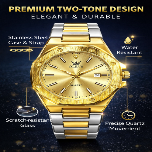 OLEVS 3613 Golden Watch Multi Functional Stainless Steel  Men Watch | Products | B Bazar | A Big Online Market Place and Reseller Platform in Bangladesh