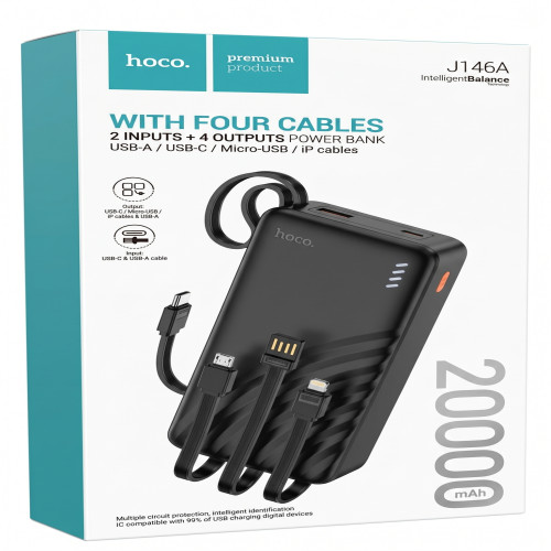 Hoco J146A 20000mAh Power Bank with Built-in 4 Cables | Products | B Bazar | A Big Online Market Place and Reseller Platform in Bangladesh