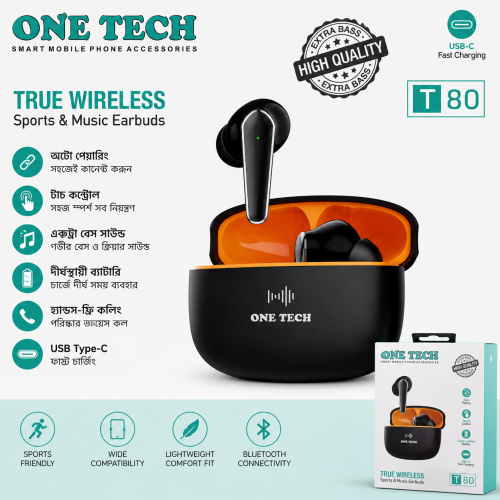 ONE TECH T80 True Wireless Sports & Music Earbuds | Products | B Bazar | A Big Online Market Place and Reseller Platform in Bangladesh