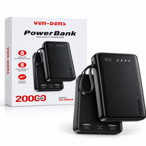 VEN-DENS VD-PB059 20000mAh Power Bank with Built-in Charging Cables | Products | B Bazar | A Big Online Market Place and Reseller Platform in Bangladesh