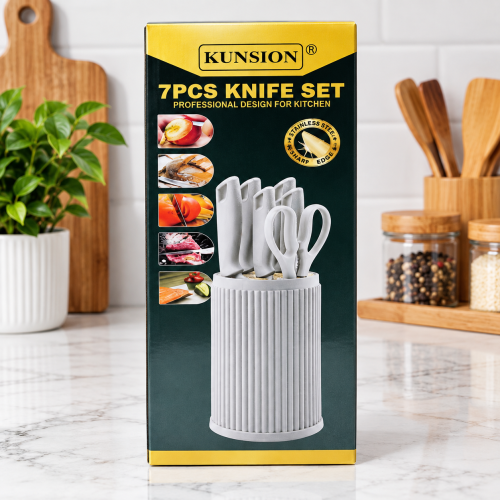 KUNSION 7PCS Professional Kitchen Knife Set with Storage Holder - Extra Sharp Cooking Knives and Scissors Set | Products | B Bazar | A Big Online Market Place and Reseller Platform in Bangladesh