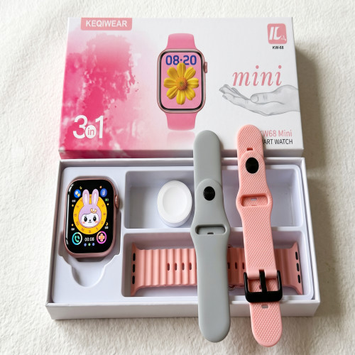 Keqiwear KW68 Mini Smart Watch with 3+1 Straps Combo - Pink price in BD