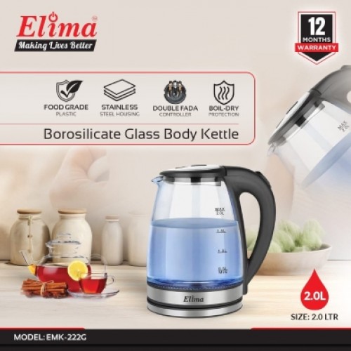 Elima EMK-222G Cordless Electric Glass Body Kettle - 2 Liter | Products | B Bazar | A Big Online Market Place and Reseller Platform in Bangladesh