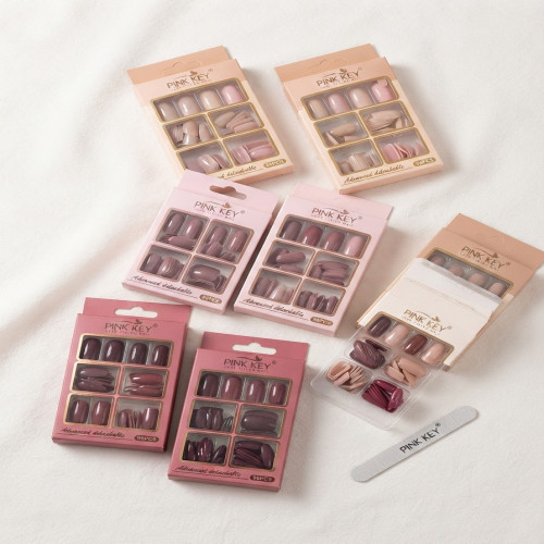 1 Box Pink Key Advanced Detachable False Nails - Multi-Color Press-On Nail Set with Glue Stickers | Products | B Bazar | A Big Online Market Place and Reseller Platform in Bangladesh