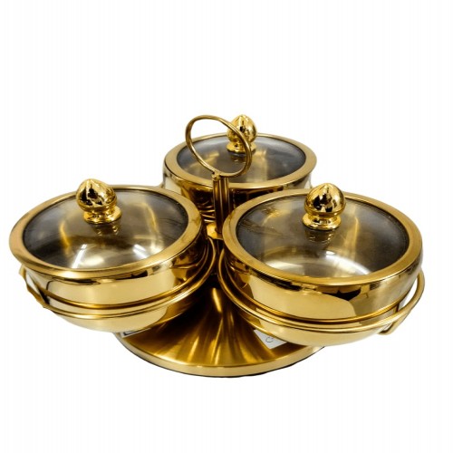 3pcs Stainless Steel Spice Jar with Revolving Stand Golden Color