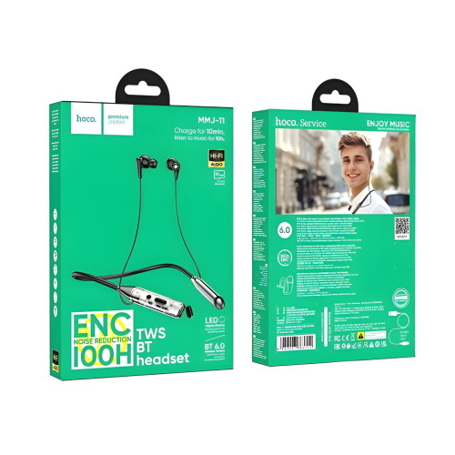 Hoco MMJ11 ENC Bluetooth Neckband Earphone – 100 Hours Playback