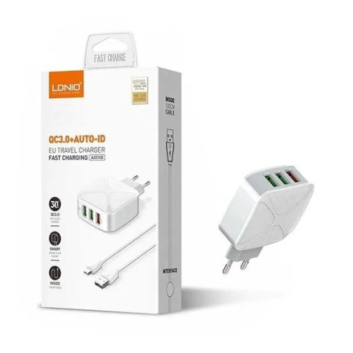 LDNIO A3310Q QC3.0 3-Port Wall Charger With Type C Micro Lightning Cable | Products | B Bazar | A Big Online Market Place and Reseller Platform in Bangladesh