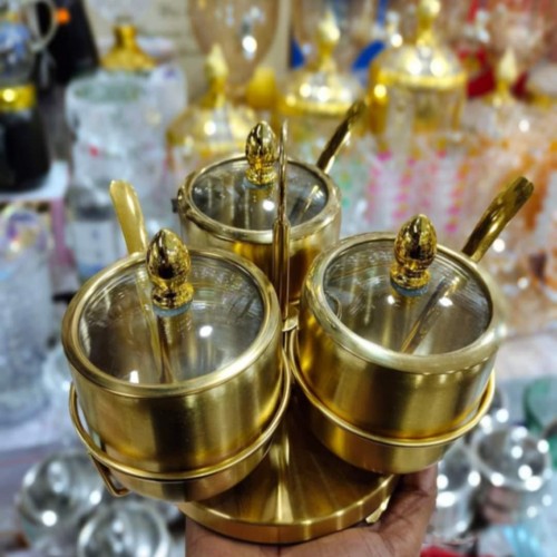3pcs Stainless Steel Spice Jar with Revolving Stand Golden Color | Products | B Bazar | A Big Online Market Place and Reseller Platform in Bangladesh